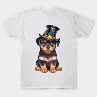 Watercolor Rottweiler Dog in Magic Hat T-Shirt